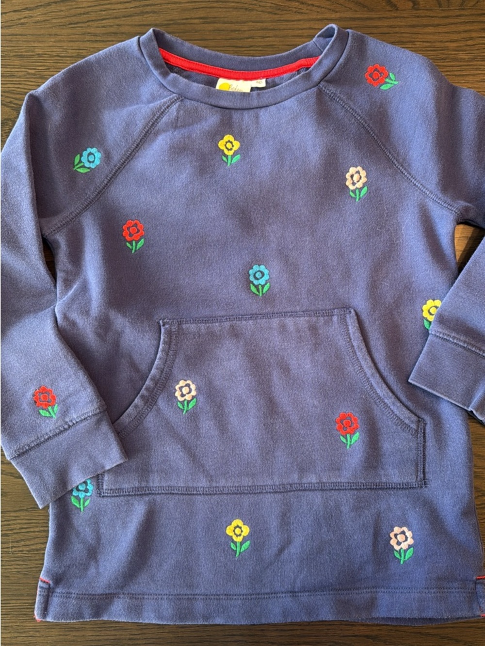 Mini Boden 6/7 Girls' navy embroidered Floral Pullover Sweatshirt